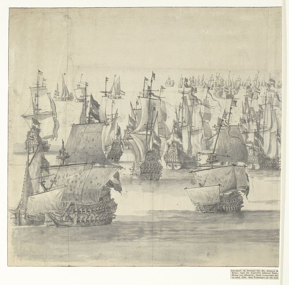 Zeeslag bij Terheide, 10 augustus 1653 (linkerblad) (1653) by Willem van de Velde I and Willem van de Velde II