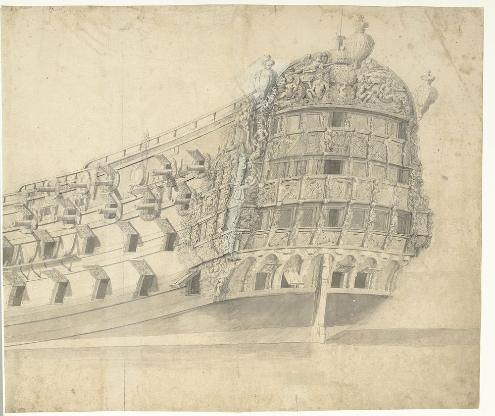 Rijkversierd Engels (?) fregat (rechterblad) (1643 - 1707) by Willem van de Velde I and Willem van de Velde II