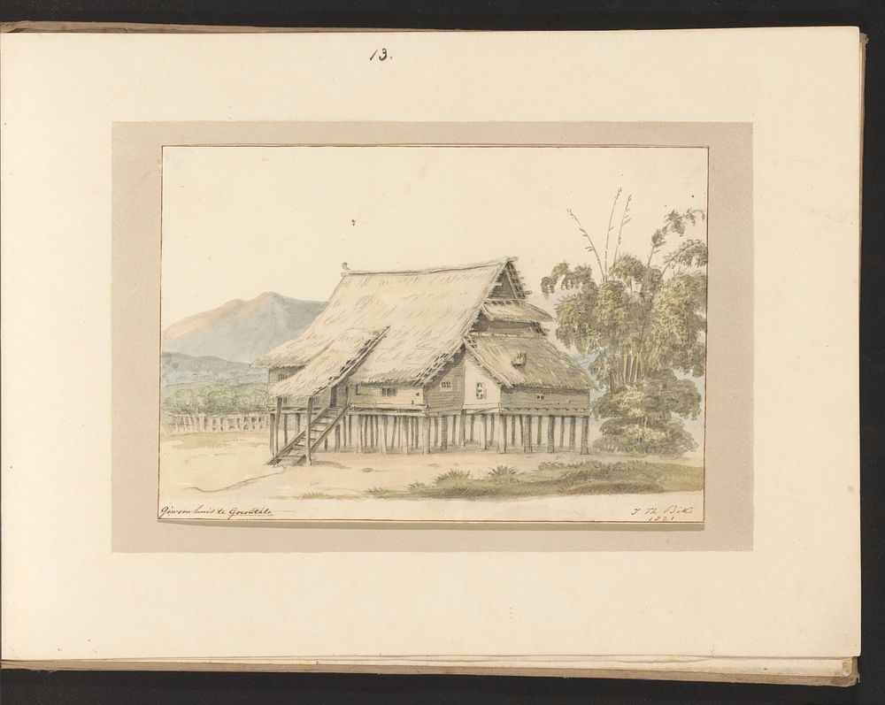 Huis met rieten dak te Gorontalo (1821) by Jannes Theodorus Bik