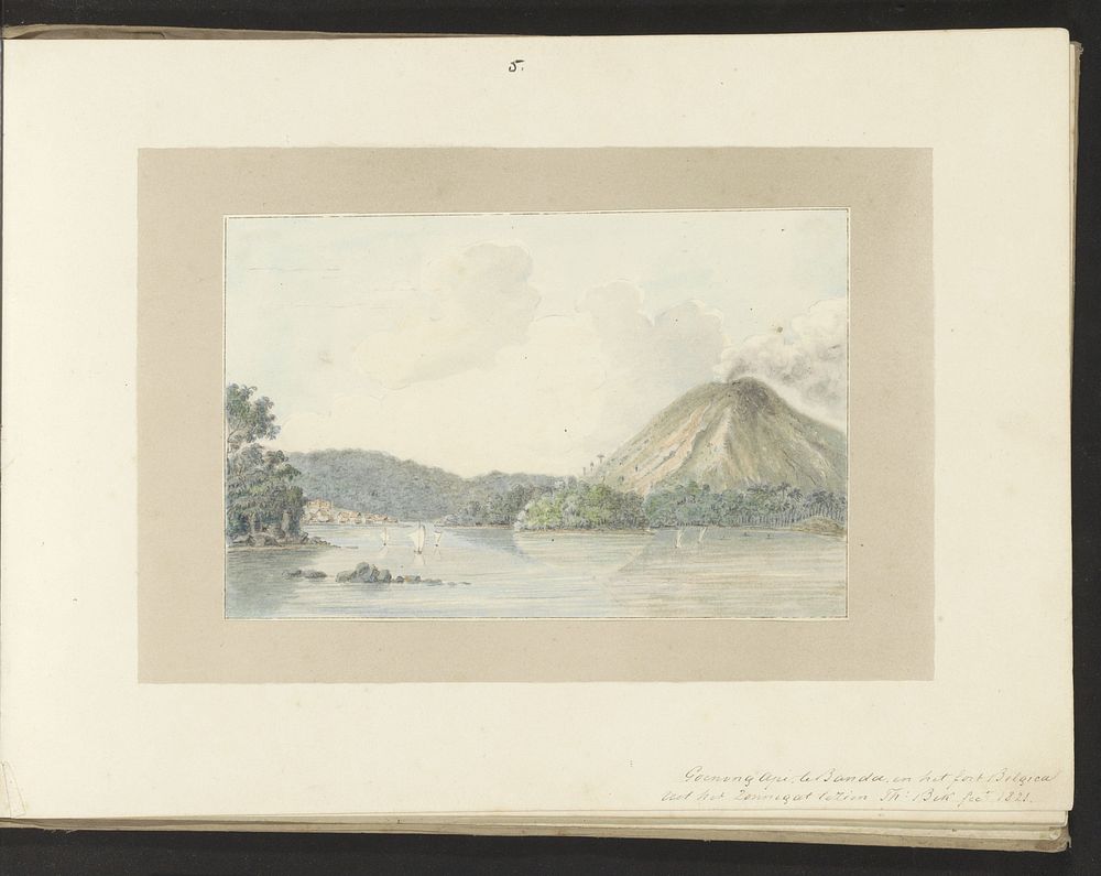 Gunung Api gezien vanuit zeestraat het Zonnegat (1821) by Jannes Theodorus Bik