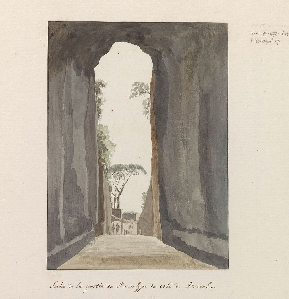 Uitgang van grot Crypta Neapolitana (of Grotta di Posillipo) aan de kust van Pozzuoli (1778) by Louis Ducros