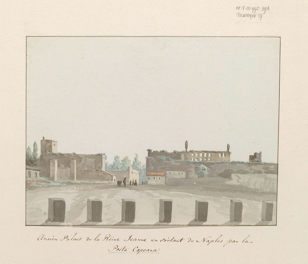 Oude paleis van koningin Jeanne bij het verlaten van Napels via de Porta Capuana (1778) by Louis Ducros