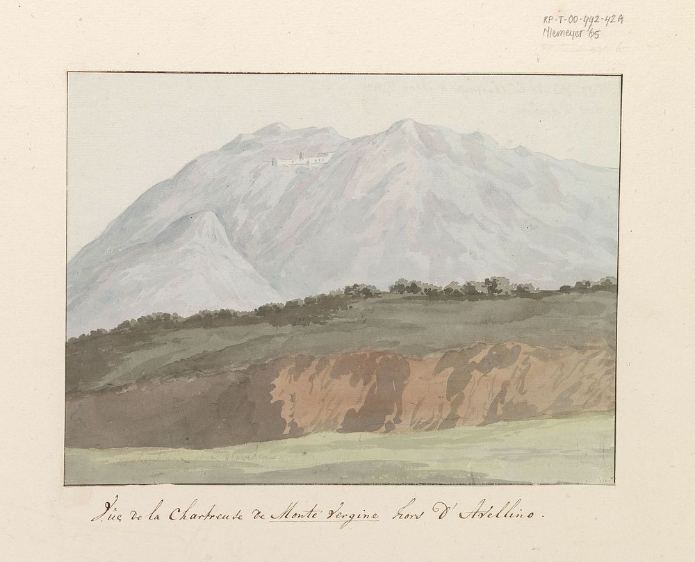 Gezicht op kartuizerklooster van Monte Vergine hoog gelegen boven Avellino (1778) by Louis Ducros