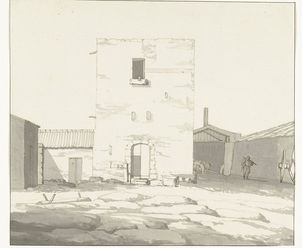 Binnenplaats van de herberg in Lapide (1778) by Louis Ducros