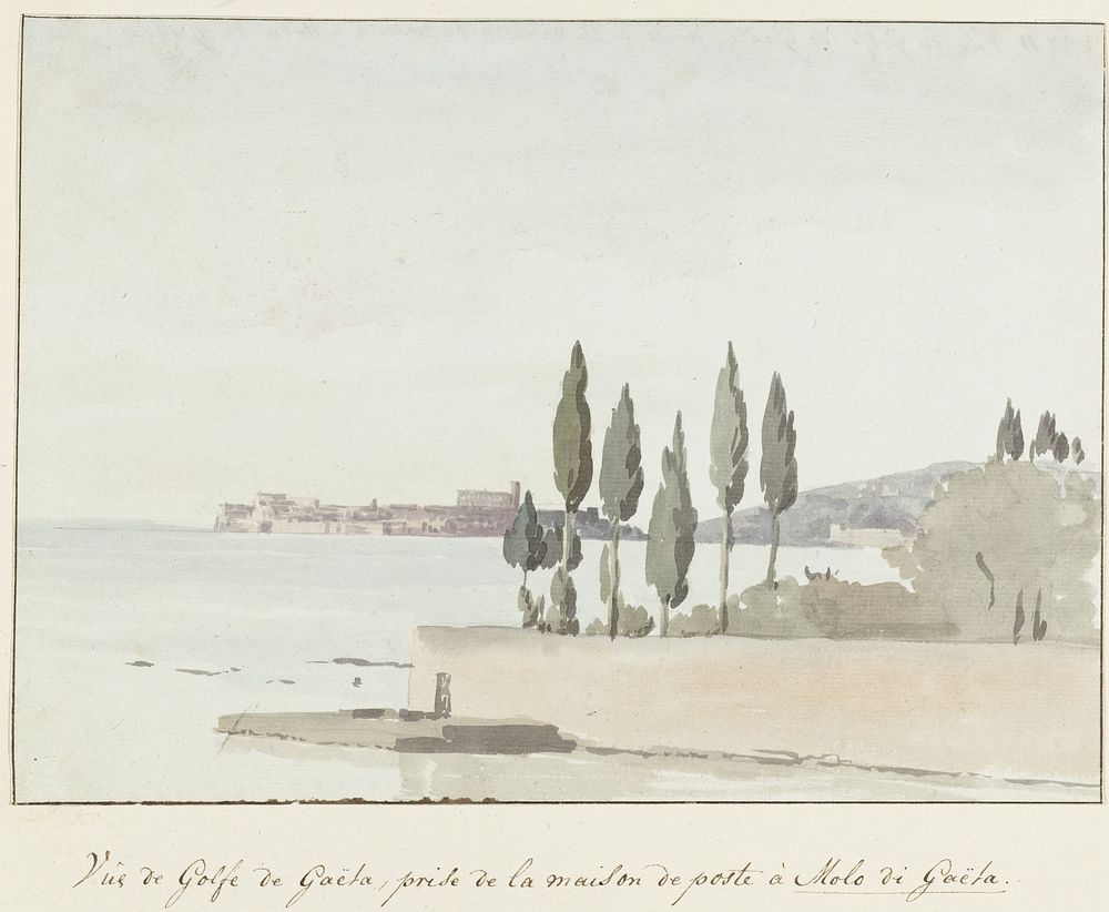 Gezicht op de Golf van Gaeta tegenover het postkoetshuis bij Molo di Gaëta (1778) by Louis Ducros