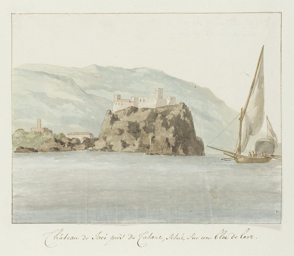 Kasteel Jaci gelegen op lavarots voor kust van Catanië (1778) by Louis Ducros