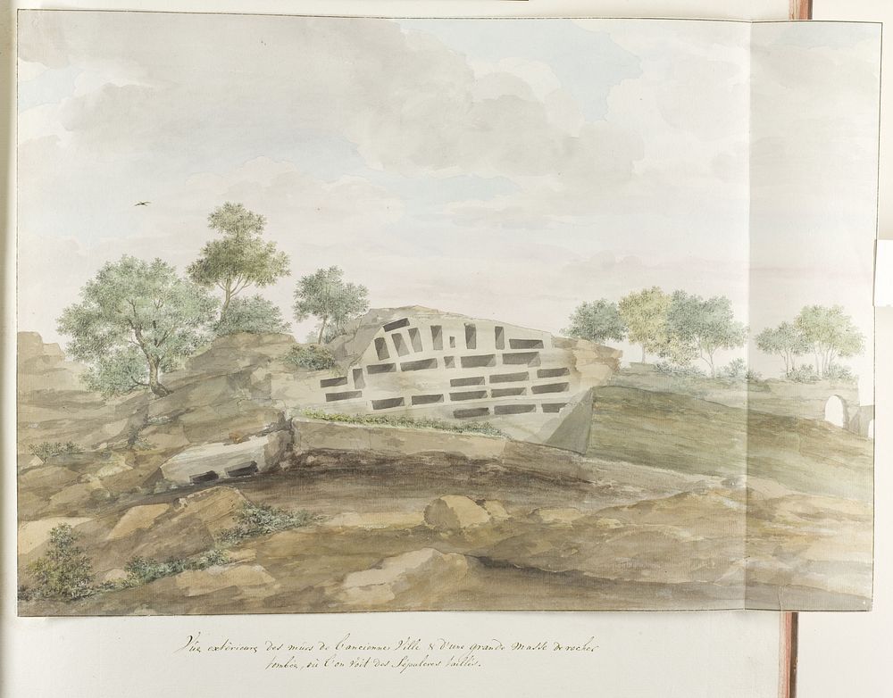 Gezicht op de muren van Agrigentum en vele rotsgraven (1778) by Louis Ducros