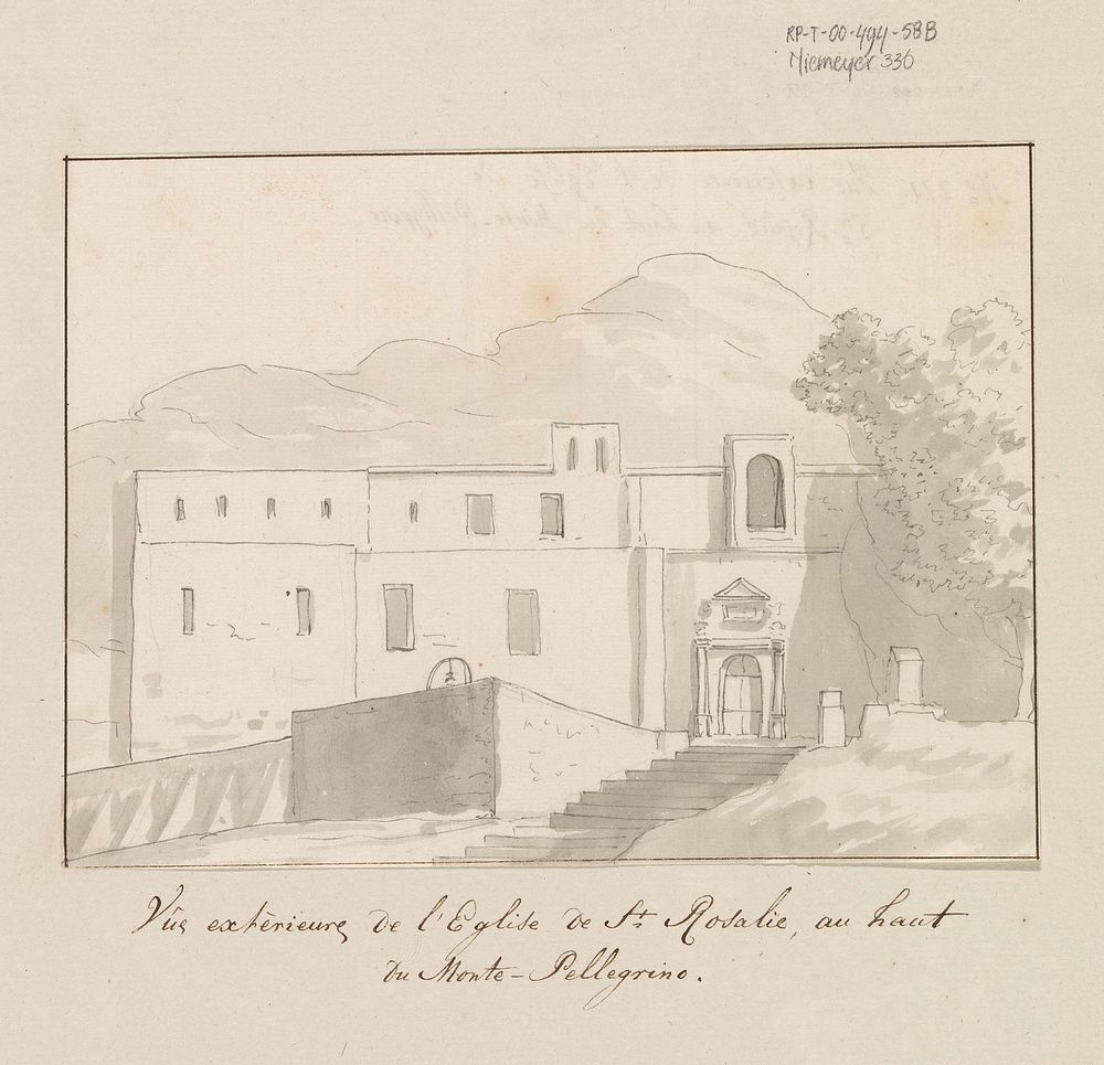 Exterieur van de Santa Rosalia kerk, gelegen hoog op Monte Pellegrino (1778) by Louis Ducros