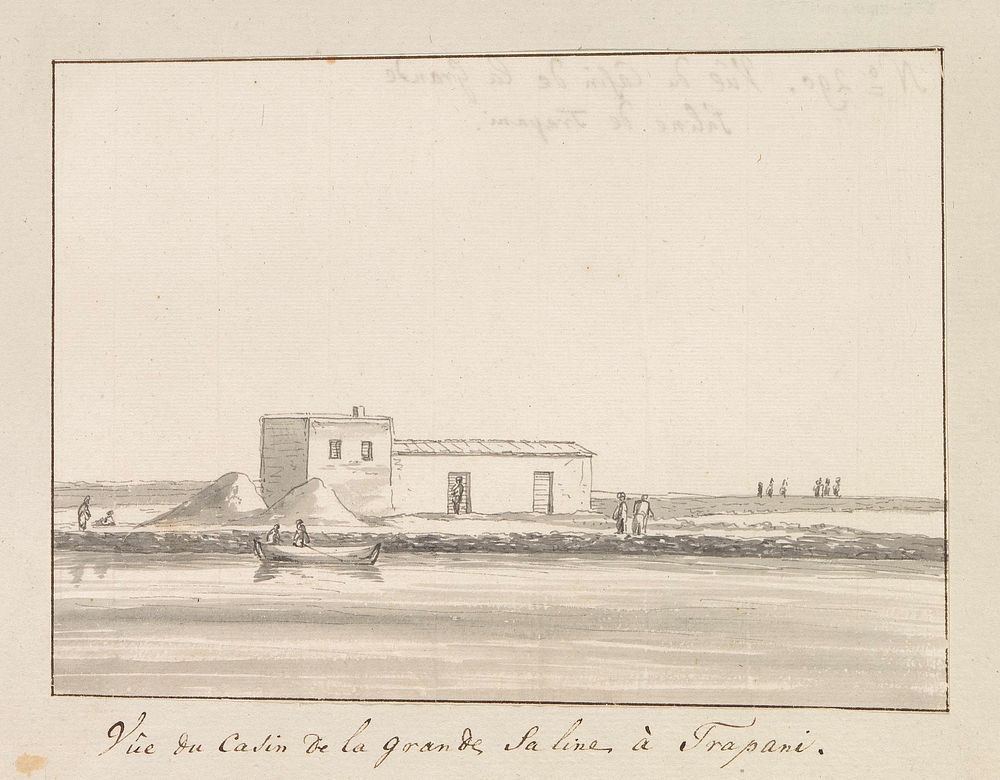 Gezicht op zoutkeet bij grote zoutpan te Trapani (1778) by Louis Ducros