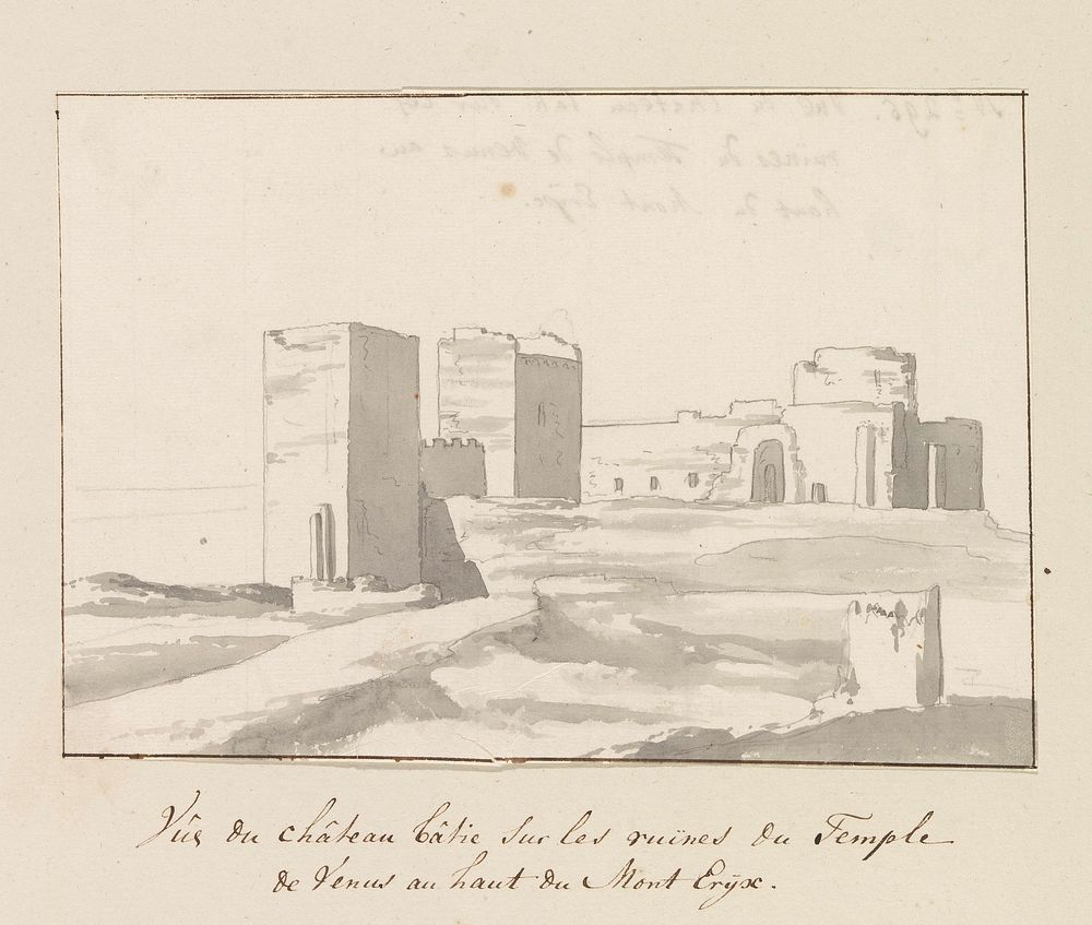 Kasteel gebouwd op ruïne van Venus tempel, hoog op de berg Eryx (1778) by Louis Ducros
