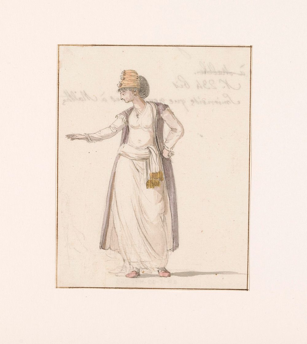 Dame in klederdracht uit Smyrna gezien door het reisgezelschap op Malta (1778) by Louis Ducros