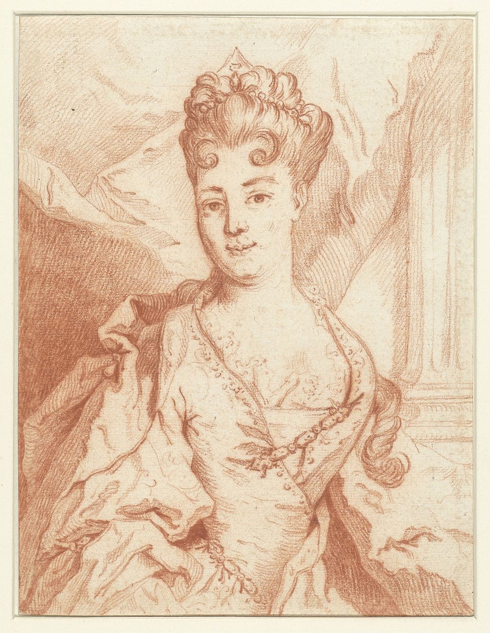 Portret van een voorname dame, heupstuk, vrijwel geheel van voren (1700 - 1800) by anonymous and Nicolas de Largillière