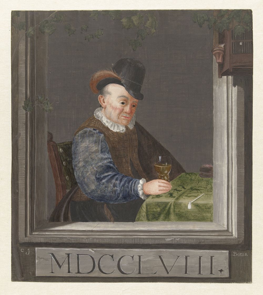 Zittende man met een glas in de hand (1758) by C J Boers