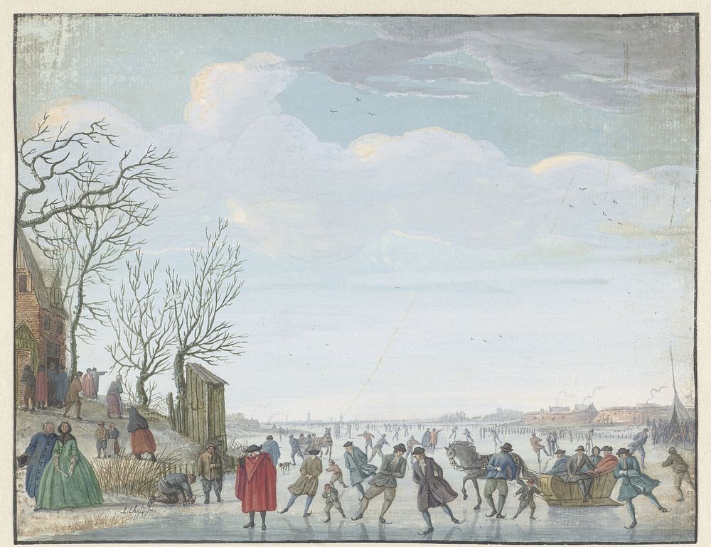 Winterlandschap met ijsvermaak (1737) by Louis Chalon