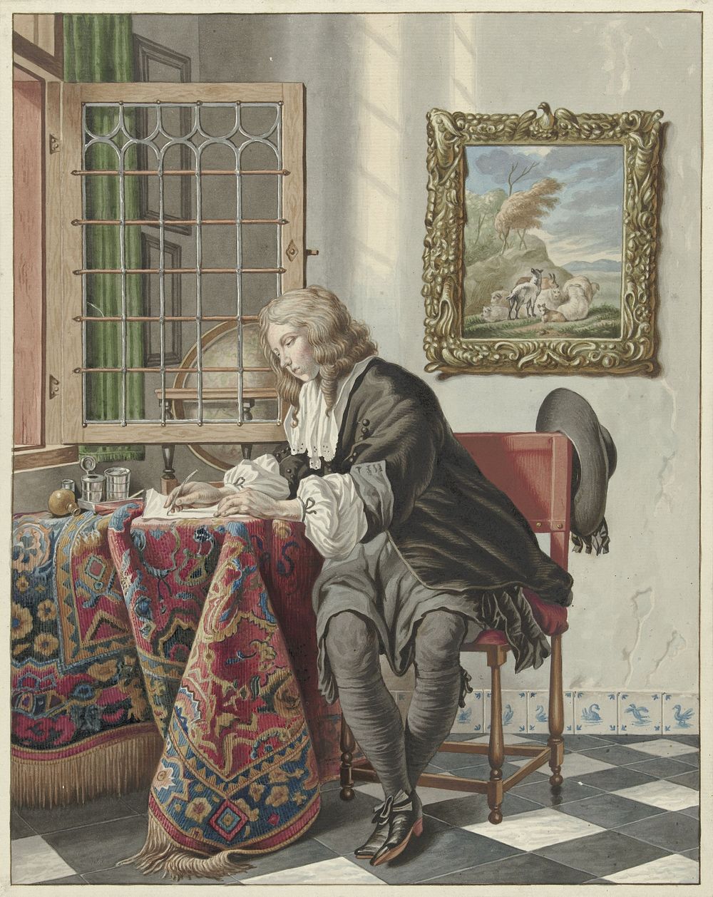 Schrijvende jongeman aan een venster (1734 - 1785) by Jan Stolker and Gabriël Metsu