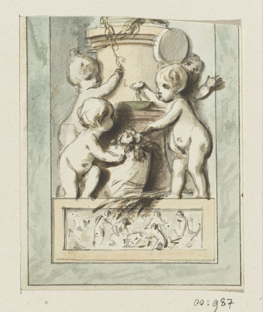 Ontwerptekening voor een kamerdecoratie (1760 - 1819) by Jurriaan Andriessen
