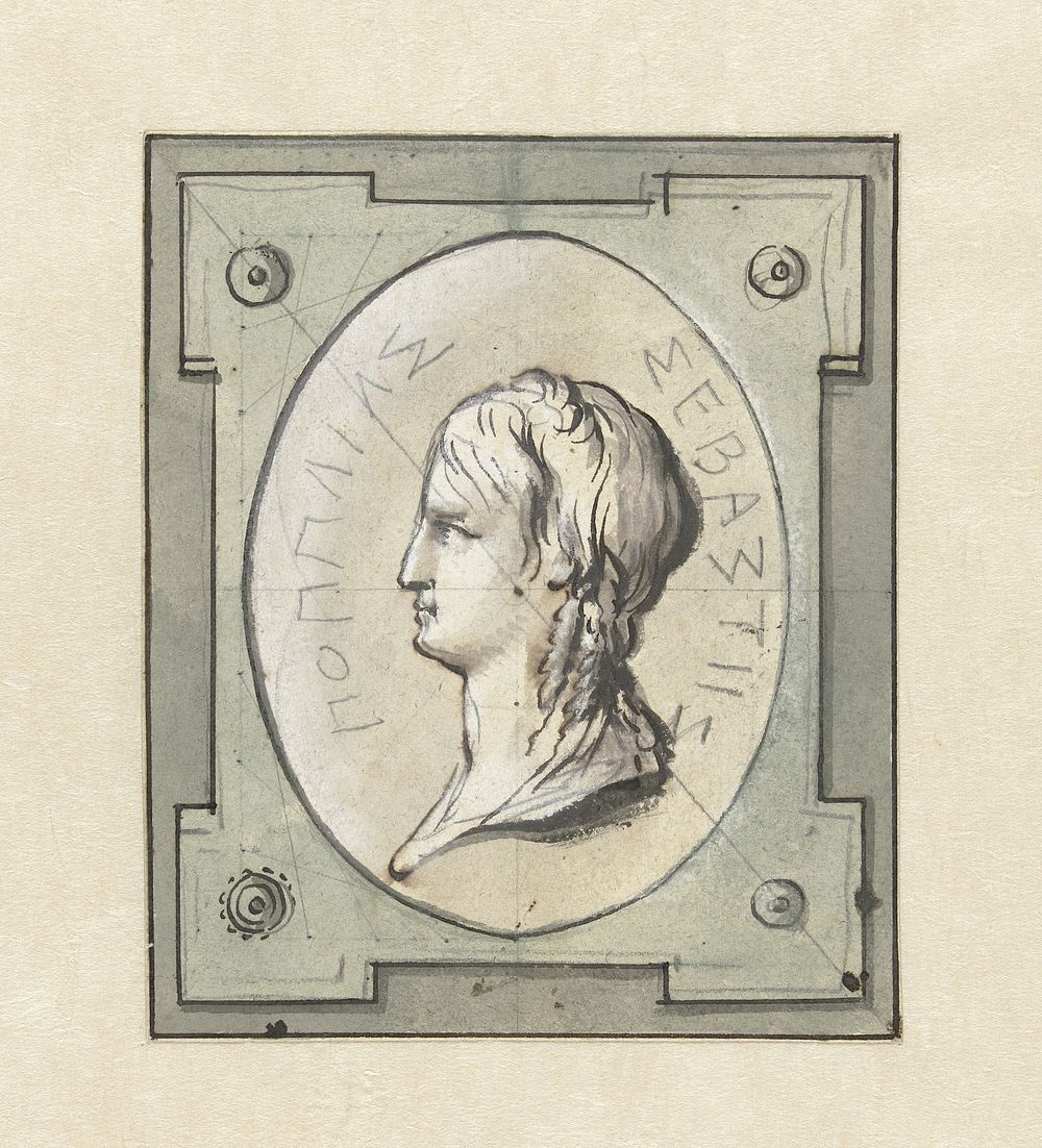 Ontwerp voor wanddecoratie met kop en profil naar links (c. 1752 - c. 1819) by Jurriaan Andriessen