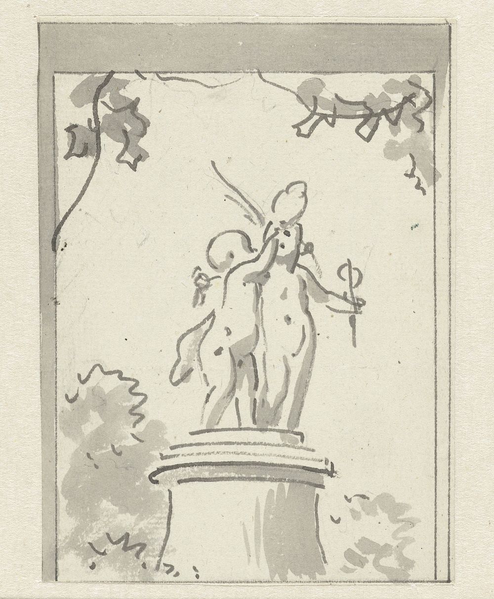 Twee putti op een voetstuk (c. 1752 - c. 1819) by Jurriaan Andriessen