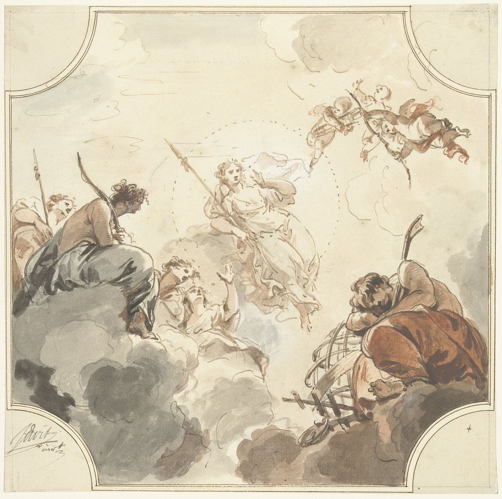 Ontwerp voor een plafondschildering met Diana en Endymion (1726) by Jacob de Wit