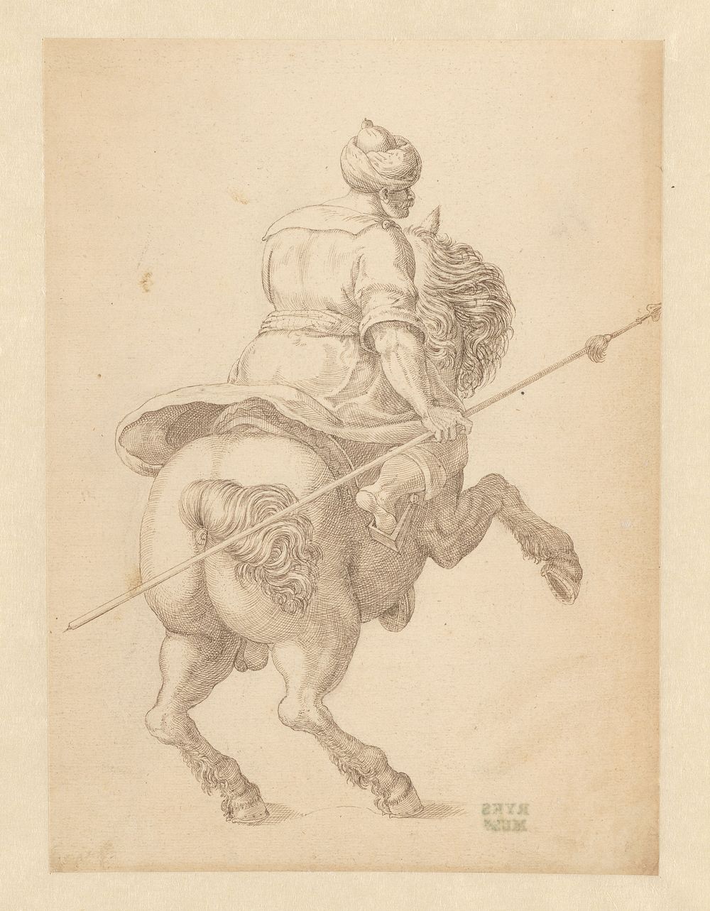 Ruiter te paard, naar rechts (1590 - 1612) by anonymous, Hendrick Hondius I, Philips Galle and Jan van der Straet
