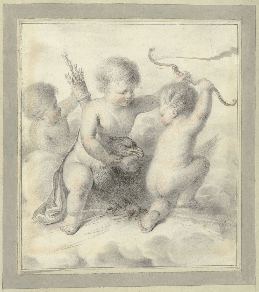 Drie putti met een adelaar (1700 - 1800) by anonymous