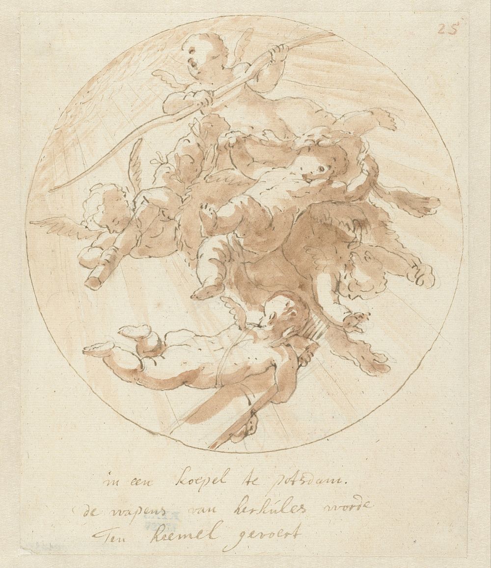 Putti voeren de wapens van Hercules ten hemel (1680 - 1757) by Mattheus Terwesten