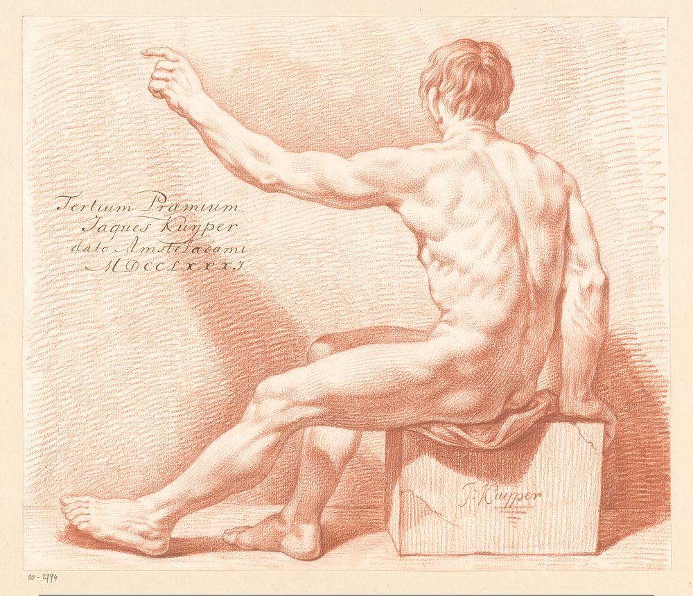 Zittend mannelijk naakt, op de rug gezien (3e prijs 1781) (1781) by Jacques Kuyper