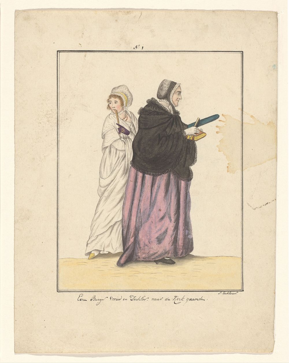 Moeder en dochter op weg naar de kerk (in or after 1803 - c. 1899) by J Enklaar and Ludwig Gottlieb Portman