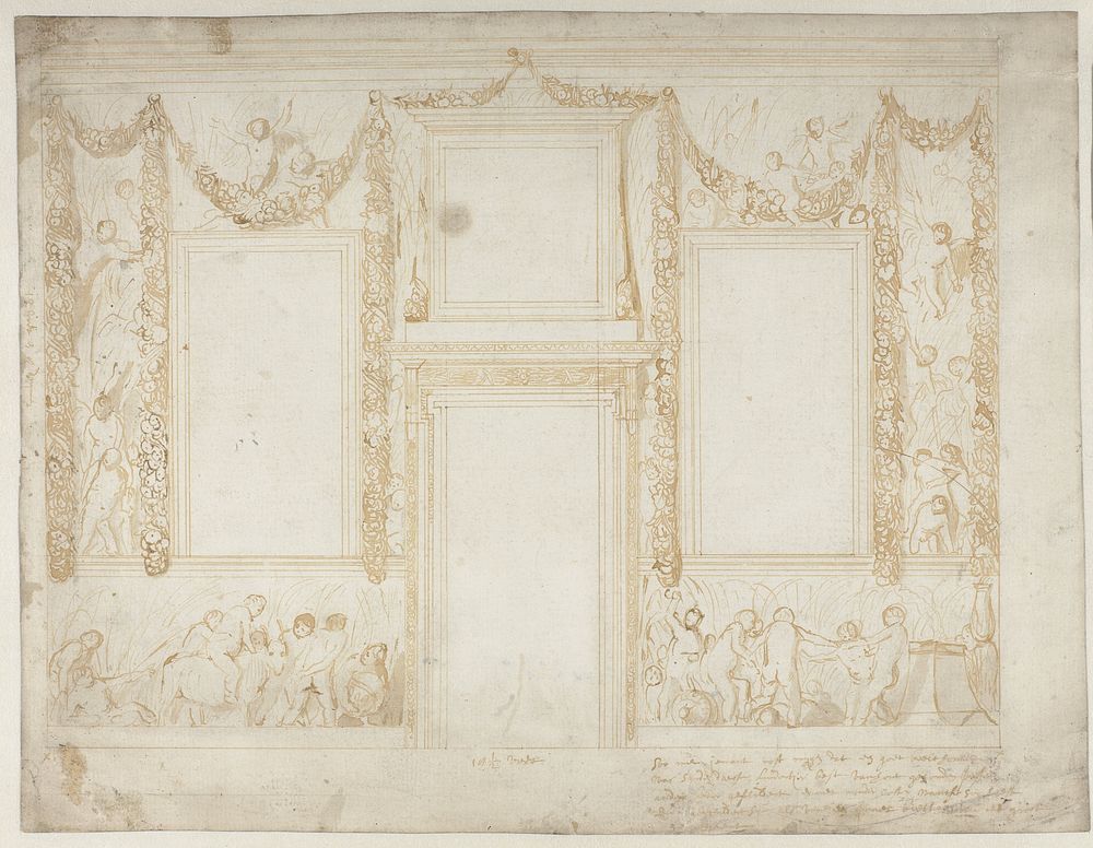 Ontwerp voor decoraties op een muur (1600 - 1699) by Jacob van Campen, anonymous and Artus Quellinus