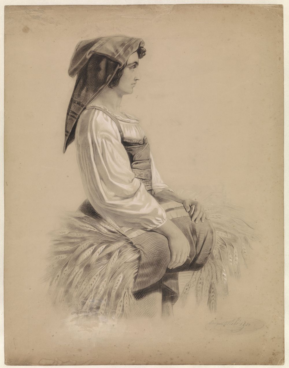 Italiaanse boerin, naar rechts (1850) by August Allebé
