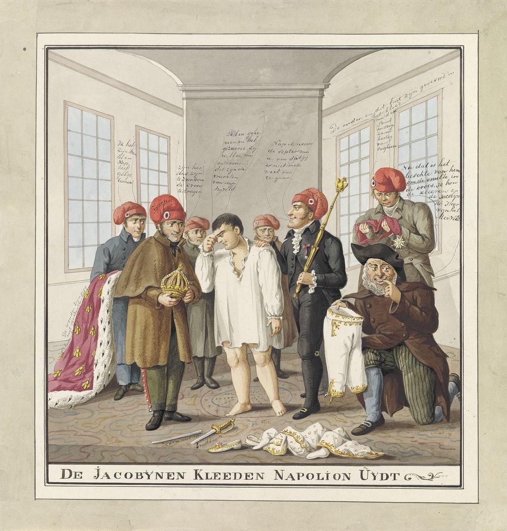 Napoleon door de Jacobijnen uitgekleed, 1815 (1815) by Wijnand Esser