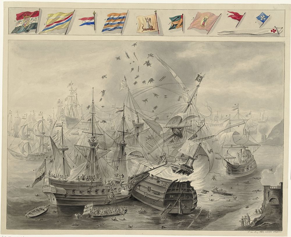 Zeeslag voor Gibraltar, 25 april 1607 (1880) by Pieter van Looy and Cornelis Claesz van Wieringen