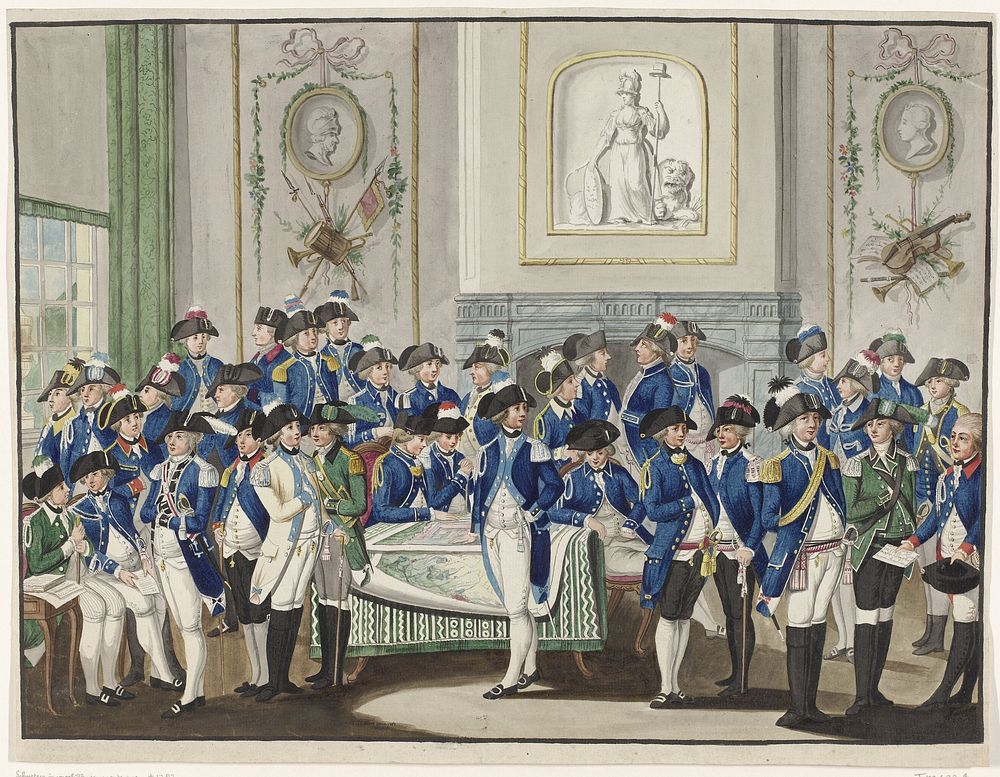 Zaal met 35 schutters in verschillende monteringen, 1787 (1787) by Christiaan van Waardt