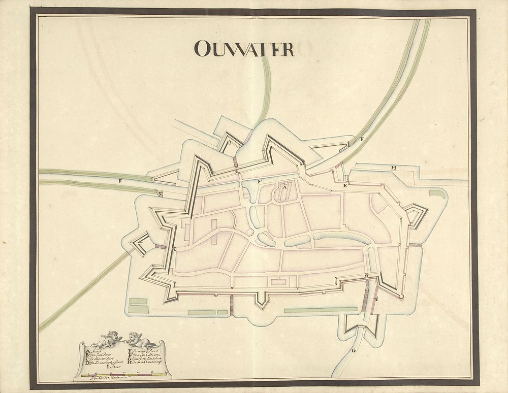 Plattegrond van Oudewater, ca. 1701-1715 (1701 - 1715) by Samuel Du Ry de Champdoré