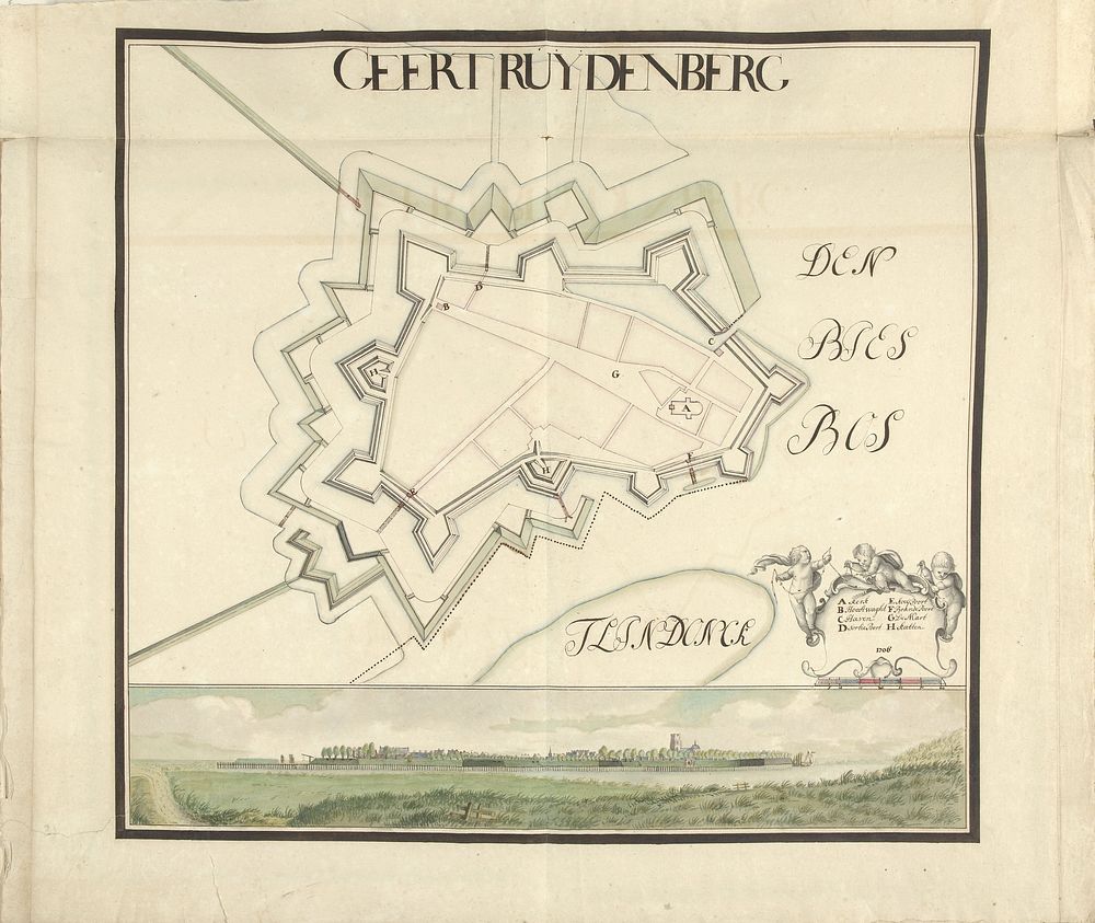 Plattegrond en profiel van Geertruidenberg, 1706 (1706) by Samuel Du Ry de Champdoré