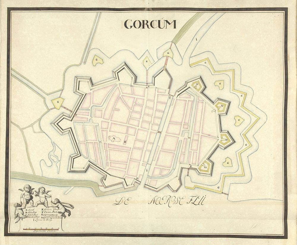 Plattegrond van Gorinchem, ca. 1701-1715 (1701 - 1715) by Samuel Du Ry de Champdoré