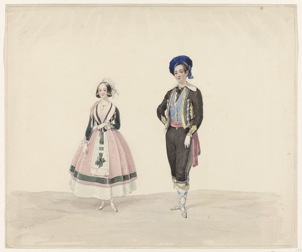 Man en vrouw in historisch kostuum, 1841 (1841) by Huib van Hove Bz