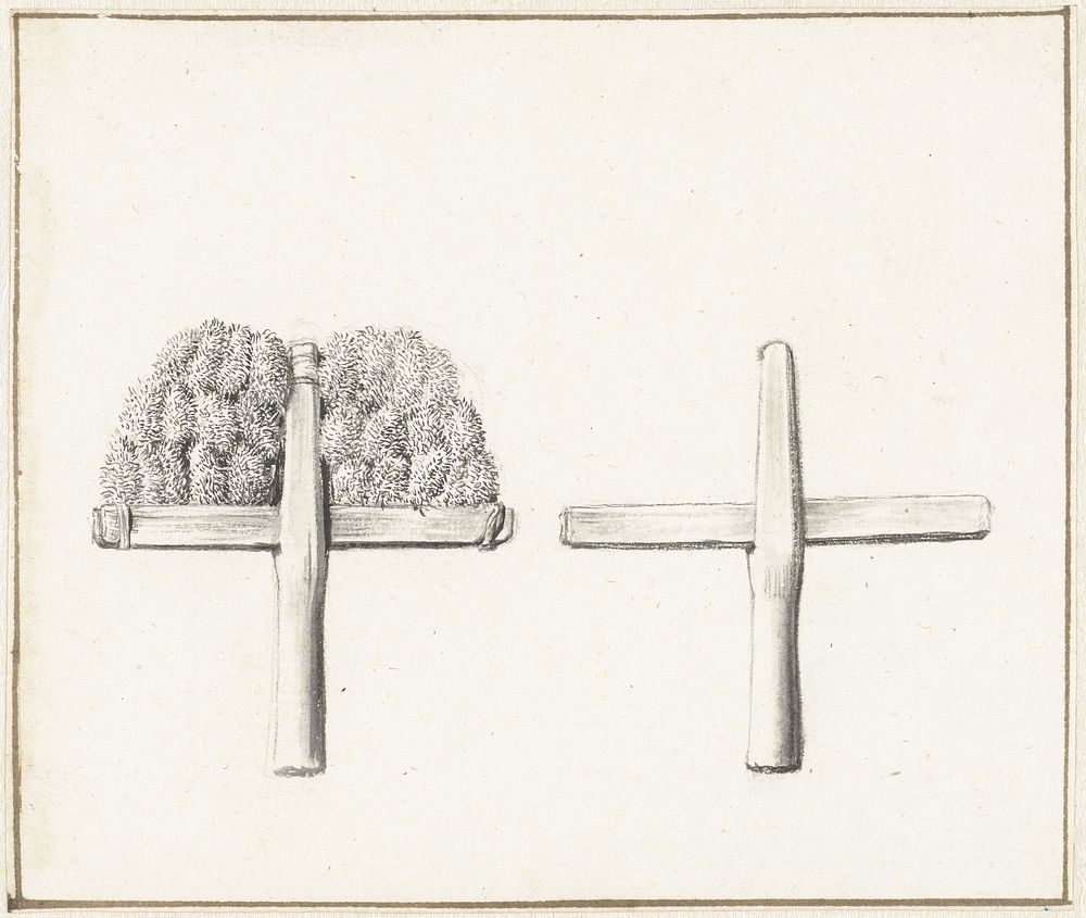 De lakenfabricage: een wolkam, met en zonder kaarde (1672 - 1747) by Willem van Mieris