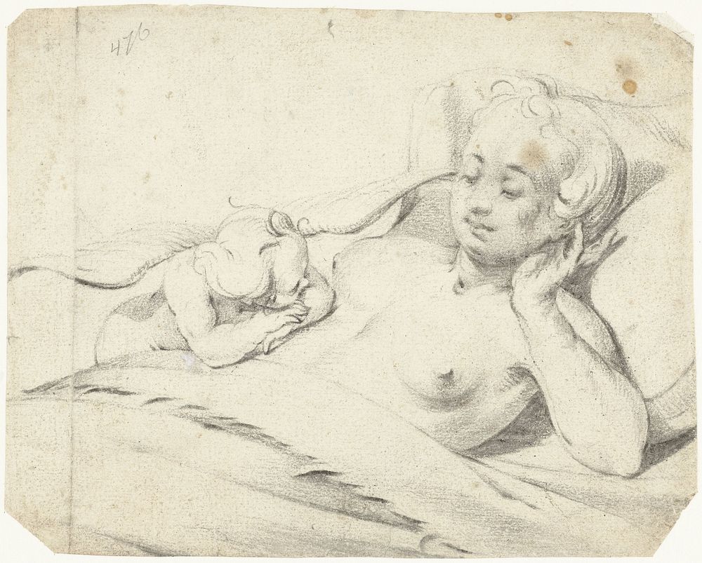 Venus in bed met toekijkende Cupido (1615 - 1629) by Gerard ter Borch I