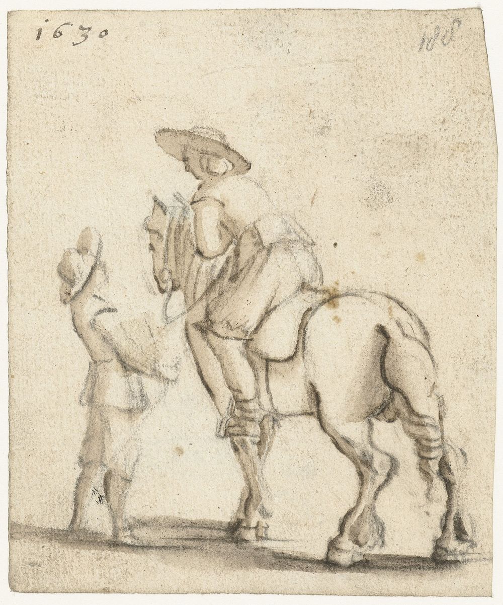 Ruiter te paard pratend met een jongetje (1630) by Gerard ter Borch II