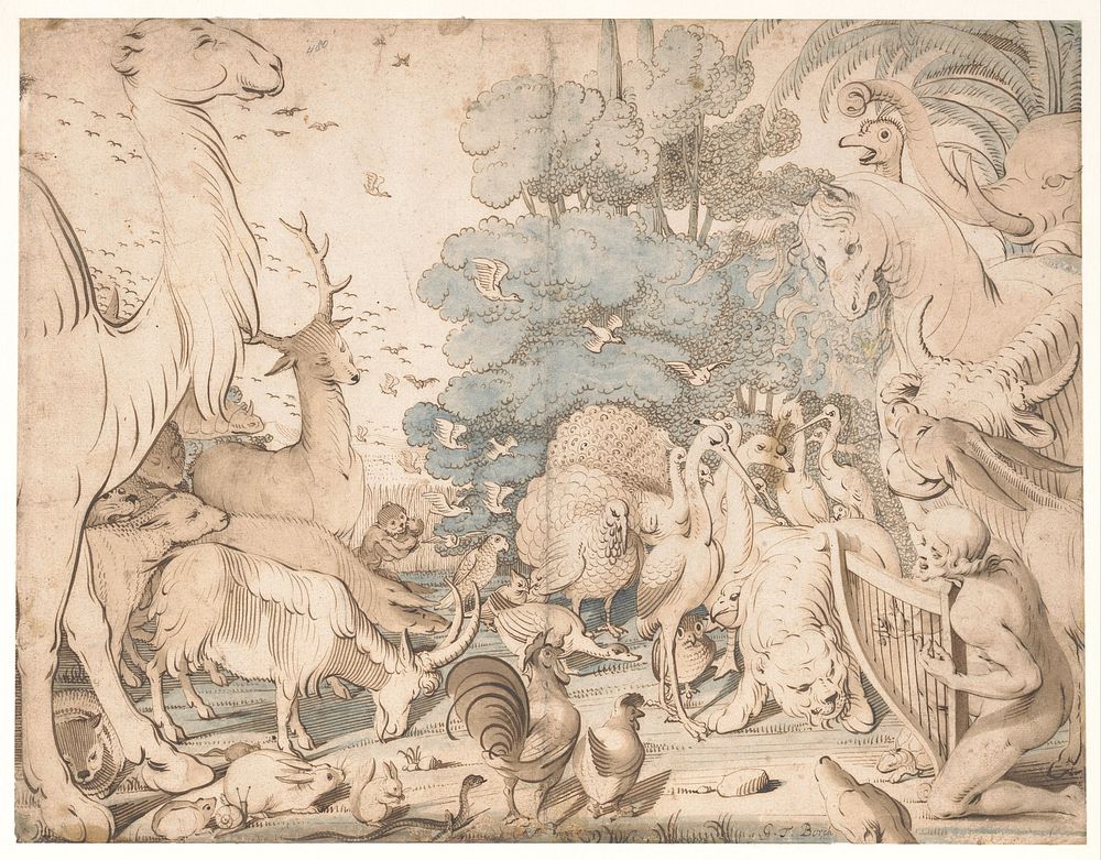 Orpheus betovert de dieren met zijn spel (c. 1626 - c. 1661) by Gerard ter Borch I