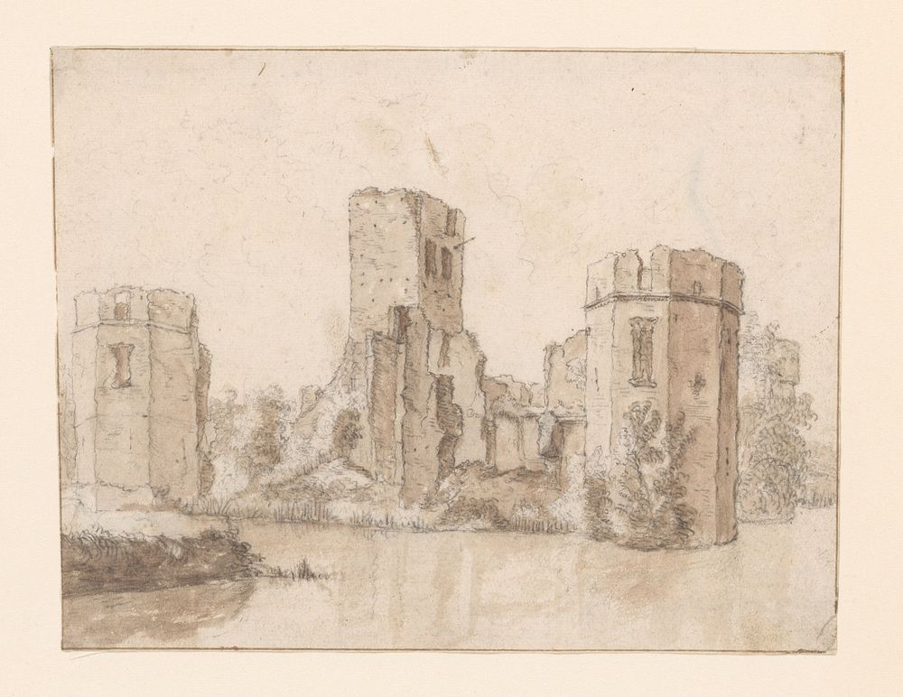 Gezicht op de ruïne van Slot Honingen (c. 1700 - c. 1799) by anonymous