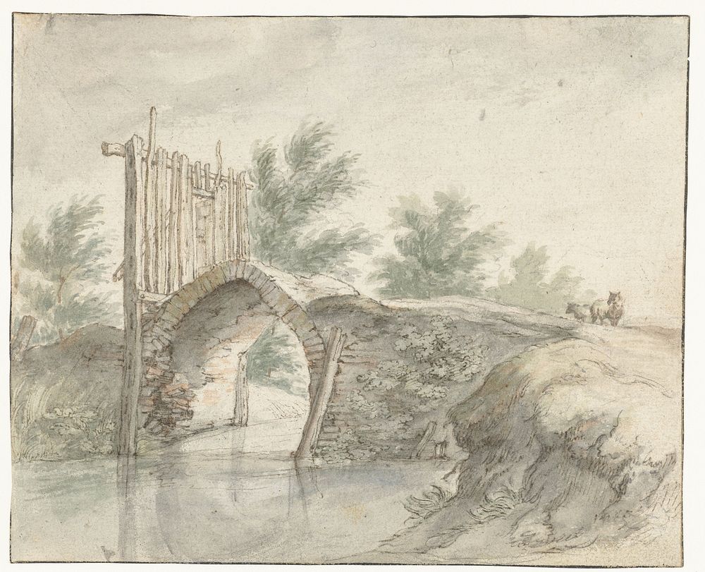 Stenen brug met een houten hek (1571 - 1651) by Abraham Bloemaert