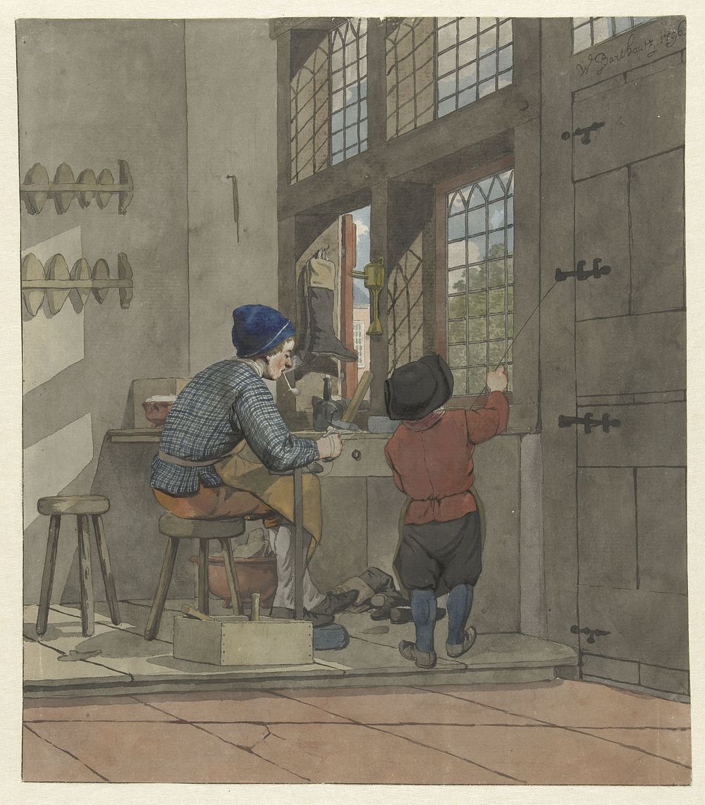 Schoenmaker in zijn werkplaats (1796) by W Barthautz