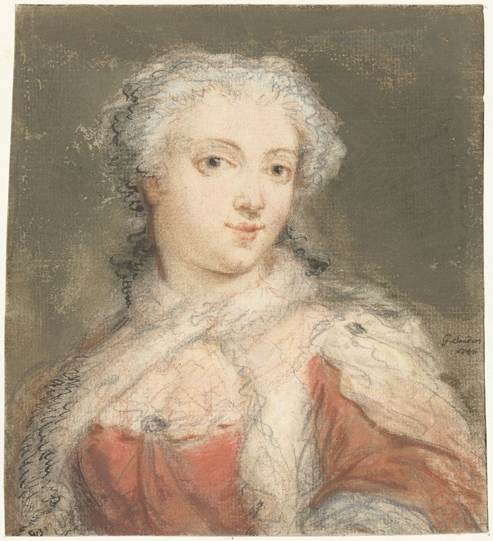 Portret van een jonge vrouw (1746) by Gerard Sanders