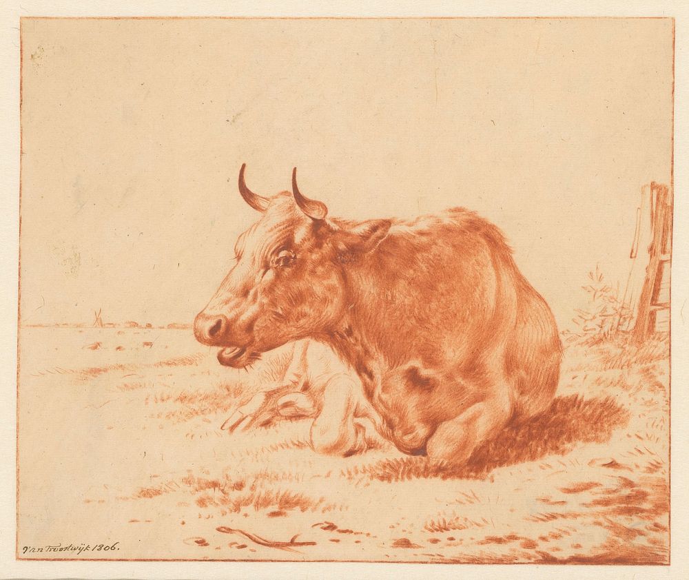Landschap met liggende koe van voren gezien (1806) by Wouter Johannes van Troostwijk