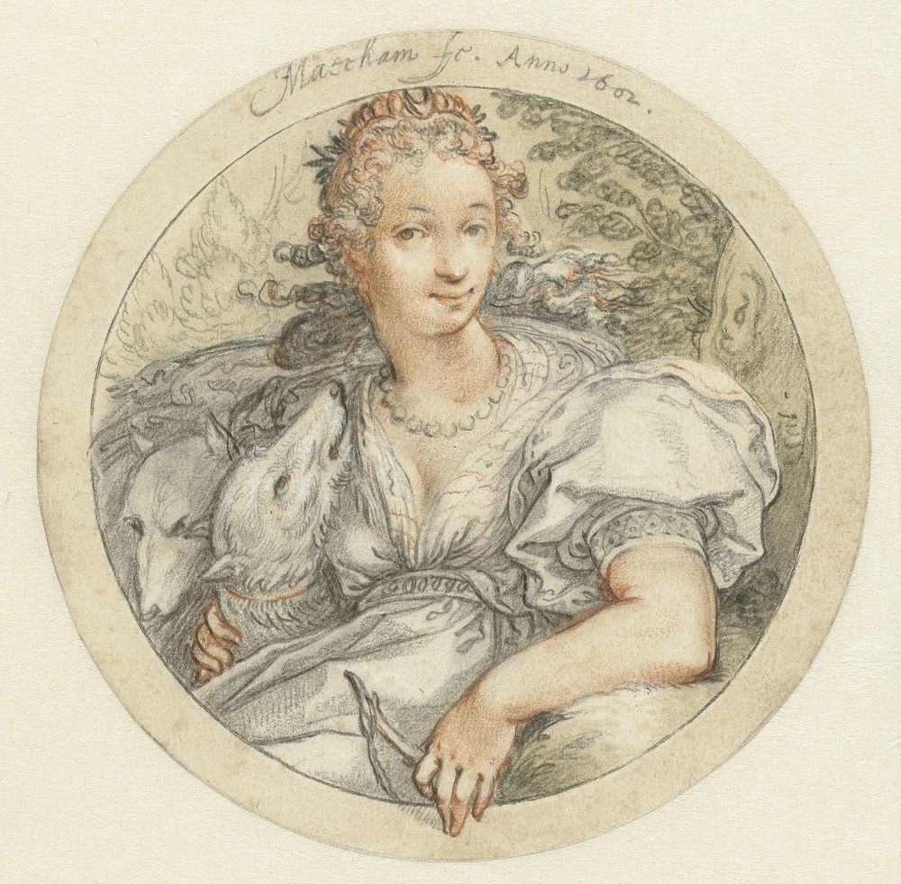 Diana in een ronde omlijsting (1602) by Jacob Matham