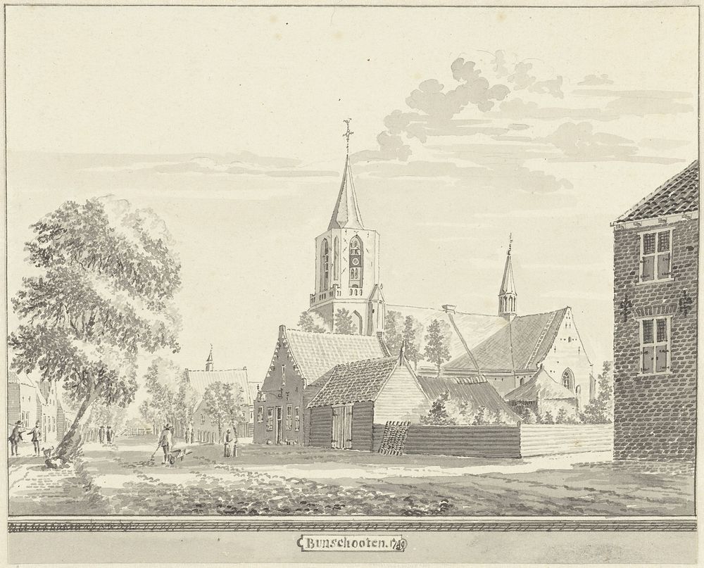 Gezicht te Bunschoten, met de kerk (1717 - 1748) by Abraham de Haen II