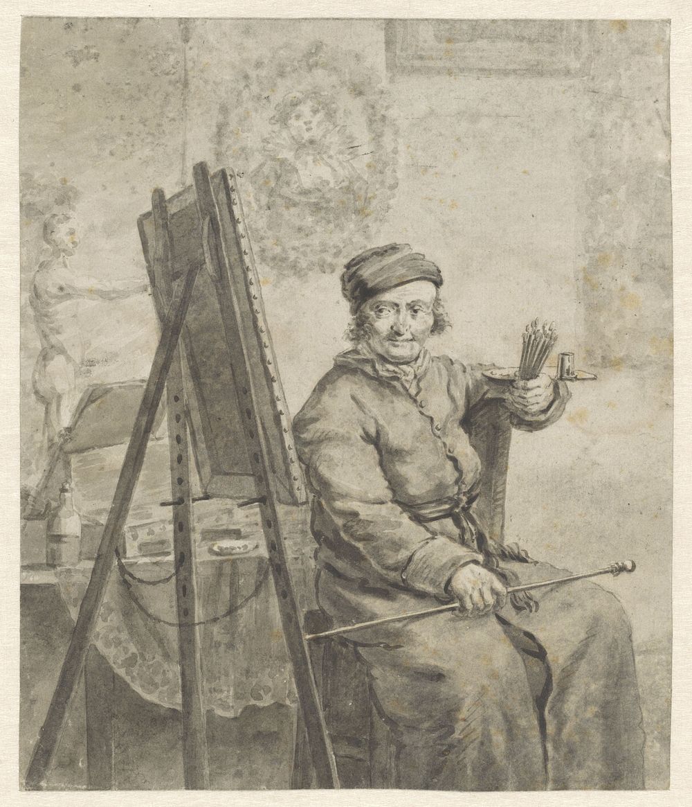 Zelfportret achter de ezel (1763 - 1826) by Abraham van Strij I