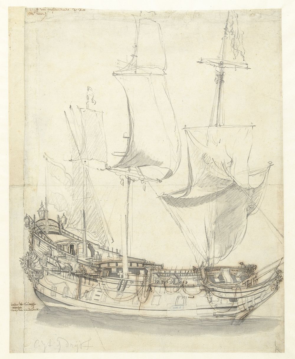 Schip de Princesse Royale van vice-admiraal Witte de With (1643 - 1707) by Willem van de Velde I and Willem van de Velde II